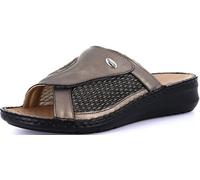 GRÜNLAND Damen Dami Komfort-Slipper mit doppeltem Klettverschluss, Conforma-Sohle, herausnehmbarer Innensohle aus Kork und Leder und handgefertigten Nähten