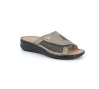 GRÜNLAND Damen DAMI Komfort-Slipper mit verstellbarem Stretchband, Conforma-Sohle, herausnehmbarer Innensohle aus Kork und Leder und handgefertigten Nähten, Piombo, 38 EU