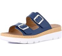 GRÜNLAND Damen Moll Komfort-Slipper mit doppelt Verstellbarer Schnalle, herausnehmbarer Drysoft-Leder-Innensohle, geformter Sohle und 4 cm Keilabsatz, Jeans, 40 EU