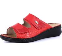 GRÜNLAND Damen DAMI Komfort-Slipper mit doppeltem Klettverschluss, Conforma-Sohle, herausnehmbarer Innensohle aus Kork und Leder und handgefertigten Nähten, ROT, 37 EU