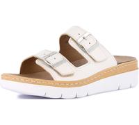 GRÜNLAND Damen MOLL Komfort-Sandalen mit doppelt Verstellbarer Schnalle, herausnehmbarer Drysoft-Leder-Innensohle, geformter Sohle und 4 cm Keilabsatz, Latte, 37 EU