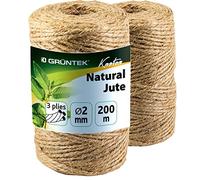 GRÜNTEK Garten Juteschnur 2 mm Dicke, Bindegarn, 200mm Gartenschnur, Bastelschnur 2 Kordel Rollen mit je 100 m, 100% Jutegarn Naturfarbe, zum Geschenke verpacken, Pflanzen binden, Basteln, Handwerken