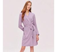 Grundlegende weiche lila 100% reine Baumwolle Langarm Kurz Bindegürtel Damen Bademantel Pyjamas Nachthemd Damen Pyjama Baumwolle Pyjamas
