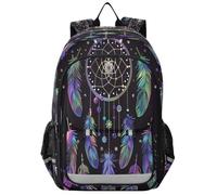 Grundschulrucksack mit violetten Federn, Traumfänger-Muster, für Kinder, Büchertaschen für Teenager, Kindergarten, robust, wasserdicht, leicht, langlebig, Alter 6-12 Jahre, Mehrfarbig, Einheitsgröße