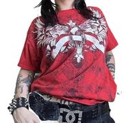 Grunge Grafik-T-Shirts für Damen, Y2K, Vintage, Gothic-T-Shirt, Teenager, Mädchen, ästhetisch, Emo, Baggy-Oberteil, 2000er-Jahre, Alternative Kleidung, Cross Star Red-14, X-Groß