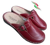 Grunland Bequeme Hausschuhe für Damen aus Leder, verstellbar, mit herausnehmbarem Fußbett mit Schnalle, hergestellt in Italien, Rubin, 37 EU