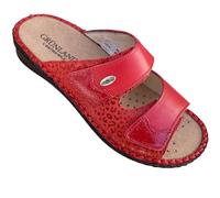 GRUNLAND Comfort Damen-Hausschuhe aus Leder, verstellbar, mit Klettverschluss und herausnehmbarem Fußbett, hergestellt in Italien, rot, 37 EU