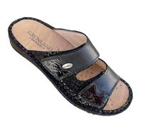 GRUNLAND Comfort Damen-Hausschuhe aus Leder, verstellbar, mit Klettverschluss und herausnehmbarem Fußbett, hergestellt in Italien, Schwarz , 41 EU