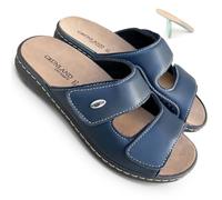 GRUNLAND Damen-Hausschuhe Comfort Flex Duo 2026 mit Klett und Softeinsatz, herausnehmbares Fußbett DRY SOFT, Blau Zone Flex, 38 EU
