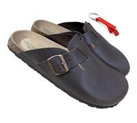 GRUNLAND Hausschuhe für Herren, echtes Leder, gefettet, STYLE26, verstellbare Schnalle und anatomisches Fußbett, RESOFT und Gadget, Fettiges Mahagoni, 44 EU