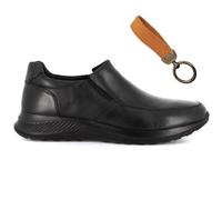 GRUNLAND Mokassins aus echtem Leder ohne Schnürsenkel für Herren Stadtschuhe Modell Panther, schlichtes Design + Extra (Schlüsselanhänger), Schwarz , 42 EU