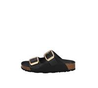 GRUNLAND SARA CB3272 Schwarze anatomische Damen-Hausschuhe aus weichem Leder mit Birkenschnallen 42