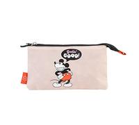 Grupo Erik Mäppchen Disney Mickey Mouse Jubiläum Federmappe 3fach - Stift Etui Schule - Federmäppchen Mädchen Schlampermäppchen Jungen - Offizieller Disney Merch Beige
