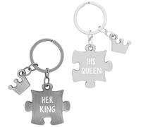 GRUSS & CO Angängerset Puzzles | Geschenkset mit zwei Schlüsselanhängern, Länge 6 cm, Krone und Herz, Metall | Geschenk für Paare, Hochzeitsgeschenk | 74684