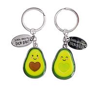 GRUSS & CO Paar-Schlüsselanhänger Avocado | Anhänger-Set, zwei Anhänger mit Schlüsselring, 8 cm x 3 cm | Geschenk, für zwei, für Paare | 46179