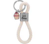 GRUSS & CO Schlüsselanhänger Loop Motiv "Oma" | Anhänger bestehend aus einer geflochtenen Schlaufe, mit Motivdruck "Beste Oma", mit Cupcake-Charm | 48351