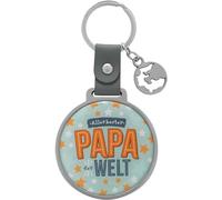 GRUSS & CO Schlüsselanhänger mit Motiv Papa | Runder Anhänger, mit Band aus Kunstleder und Schlüsselring, Länge 10,5 cm | Geschenk Vatertag, Männergeschenk, Geschenk Papa | 48589