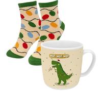 Gruss & CO Tasse-Socken-Set Motiv Dino | Geschenkset mit 1 Tasse und 1 Paar Socken, Größe 36-40, in Geschenkbox | Geschenk Winter, 51158