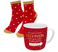 GRUSS & CO Tasse-Socken-Set Motiv "Glühwein" | Geschenkset mit 1 Tasse und 1 Paar Socken, Größe 36-40, in Geschenkbox | Geschenk Winter | 51157