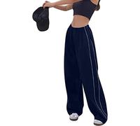 GRYYP Damen Fallschirmhosen Baggy Cargohose Y2K Track Pants Teenager Mädchen Elastische Taille Weite Bein Jogginghose Oversize Lose 90er E-Girl Streetwear Parachute Pants(Size:Groß,Color:Navy blau)