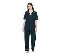 gs1 data protected company 4069787000005 Women's Pyjama, Zierpaspeln, Reverskragen, Halbarm Pajama Set, mitternachtsgrün, 46-48