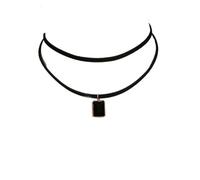 GSCLZ Doppellagiger schwarzer Samt-Halsreif, Gothic-Schmuck, einfache quadratische, ovale Halskette mit Wassertropfen-Anhänger for Frauen