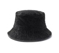 GSCLZ Frühling Herbst Washed Denim Fischerhut Damen Einfarbige Eimerhüte Herren Outdoor Faltbare Reise Strand Sonnenkappe(Black)