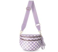 GSenhui Bauchtasche Damen Groß Karierte Crossbody Bag Checkered Gürteltasche Nylon Schachbrett Umhängetasche Breiter Gurt Plaid Crossbag Schwarz