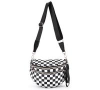 GSenhui Bauchtasche Damen Groß Karierte Crossbody Bag Checkered Gürteltasche Nylon Schachbrett Umhängetasche Breiter Gurt Plaid Crossbag Schwarz