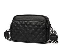GSenhui Crossbody Bag Damen Echtes Leder Kleine Umhängetasche mit Breitem Gurt Reißverschluss und Abnehmbar Schultergurt Handytasche Zum Umhängen Frauen Schwarz