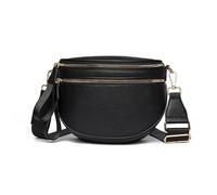 Gsenhui Damen Bauchtasche Mittelgroß Veganes Rindsleder UmhäNgetasche wasserdichte Schwarz Brustbeutel Crossbody Bag Damen Geeignet für Reisen, Urlaub und Den TäGlichen Gebrauch