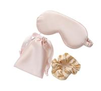 GSHUPIOU Masque de sommeil, masque d'oeil zéro pression, Augenmaske aus Seide, 3-teiliges Set for Damen, nachgeahmte Seide, Schlaf-Augenmaske, Augenklappen(Champagne)