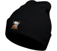 gswirmchsq Beanie-Mütze mit schottischem Hochlandkuh, schwarz, niedliche lustige Kuh-Stickerei, Winter-Strickmütze für Erwachsene, Männer und Frauen, Braun, Einheitsgröße