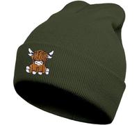 gswirmchsq Beanie-Mütze mit schottischer Hochlandkuh, niedlich, lustige Kuh-Stickerei, Winter-Strickmütze für Erwachsene, Männer und Frauen, 01grün, Einheitsgröße