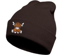 gswirmchsq Beanie-Mütze mit schottischer Hochlandkuh, niedlich, lustige Kuh-Stickerei, Winter-Strickmütze für Erwachsene, Männer und Frauen, 01brown, Einheitsgröße