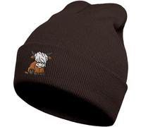 gswirmchsq Beanie-Mütze mit schottischer Hochlandkuh, niedlich, lustige Kuh-Stickerei, Winter-Strickmütze für Erwachsene, Männer und Frauen, 02braun, Einheitsgre