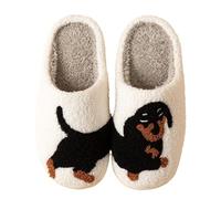 GSXLZ Hausschuhe Herren Cartoon-Hausschuhe mit süßem und interessantem Dackel-Hund for Damen, warm, bequem, leicht, for das Schlafzimmer, prägnante Winter-Baumwollschuhe(39-40)
