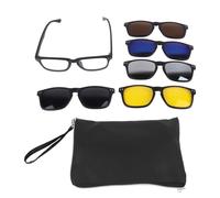 Gsycle Magnetische Clip-On-Sonnenbrille, rechteckiger Rahmen, stilvolle Clip-On-Nachtfahrbrille, Retro-Brille mit 5 Clips für Männer und Frauen
