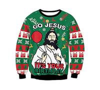 GTETKDE Unisex Ugly Christmas Sweater 3D Printed Funny Graphic Long Sleeve T-Shirt Crewneck Sweatshirts, Jesus-Grün, Large
