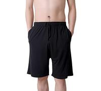 GTHTTT Herren Strick-Pyjama-Hose Pyjamahose Kurz Baumwolle Kordelzug Sporthose Freizeithose Sleep Hose Pants Jogging Hose Mit Taschen,Schwarz,XXL