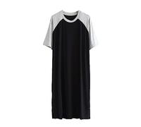 GTHTTT Nachthemd Herren Cotone Einteiliger Schlafanzug Rundhals Kurzarm Männer Nachthemden Spleißen Robes Sleepshirt Bequeme Schlafoveralls,Light Gray Black,XL