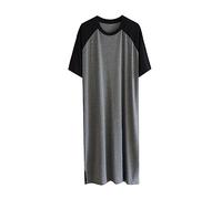 GTHTTT Nachthemd Herren Cotone Einteiliger Schlafanzug Rundhals Kurzarm Männer Nachthemden Spleißen Robes Sleepshirt Bequeme Schlafoveralls,Black Dark Gray,XL