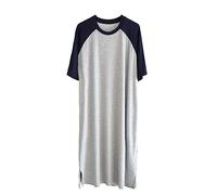 GTHTTT Nachthemd Herren Cotone Einteiliger Schlafanzug Rundhals Kurzarm Männer Nachthemden Spleißen Robes Sleepshirt Bequeme Schlafoveralls,Navy Light Gray,L