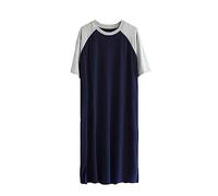 GTHTTT Nachthemd Herren Cotone Einteiliger Schlafanzug Rundhals Kurzarm Männer Nachthemden Spleißen Robes Sleepshirt Bequeme Schlafoveralls,Light Gray Navy,5XL