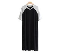 GTHTTT Nachthemd Herren Cotone Einteiliger Schlafanzug Rundhals Kurzarm Männer Nachthemden Spleißen Robes Sleepshirt Bequeme Schlafoveralls,Light Gray Black,L