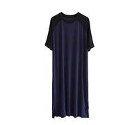 GTHTTT Nachthemd Herren Cotone Einteiliger Schlafanzug Rundhals Kurzarm Männer Nachthemden Spleißen Robes Sleepshirt Bequeme Schlafoveralls,Black Navy,4XL