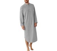 GTHTTT Nachthemd Herren Mit Knopfleiste Cotone Einteiliger Schlafanzug Roben Herren Nachthemd Langarm Herrenbademantel Saunamantel Coral Morgenmantel (Gray,3XL)