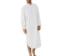 GTHTTT Nachthemd Herren Mit Knopfleiste Cotone Einteiliger Schlafanzug Roben Herren Nachthemd Langarm Herrenbademantel Saunamantel Coral Morgenmantel (White,3XL)