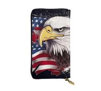 GTKSYNVE Amerika-Flagge, Weißkopfseeadler, Ledergeldbörse für Damen und Herren, RFID-blockierend, großes Fassungsvermögen, Kreditkartenetui mit Reißverschluss, Handy-Clutch, Handtasche
