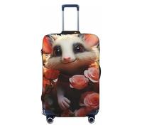 GTKSYNVE Gepäckabdeckung mit Cartoon-Opossum und Rosen, TSA-genehmigt, Spandex, Stretch-Koffer-Schutz, waschbare Gepäckhüllen, Reisegepäckhülle, große Anzughülle, passend für 45,7 - 81,3 cm, Schwarz